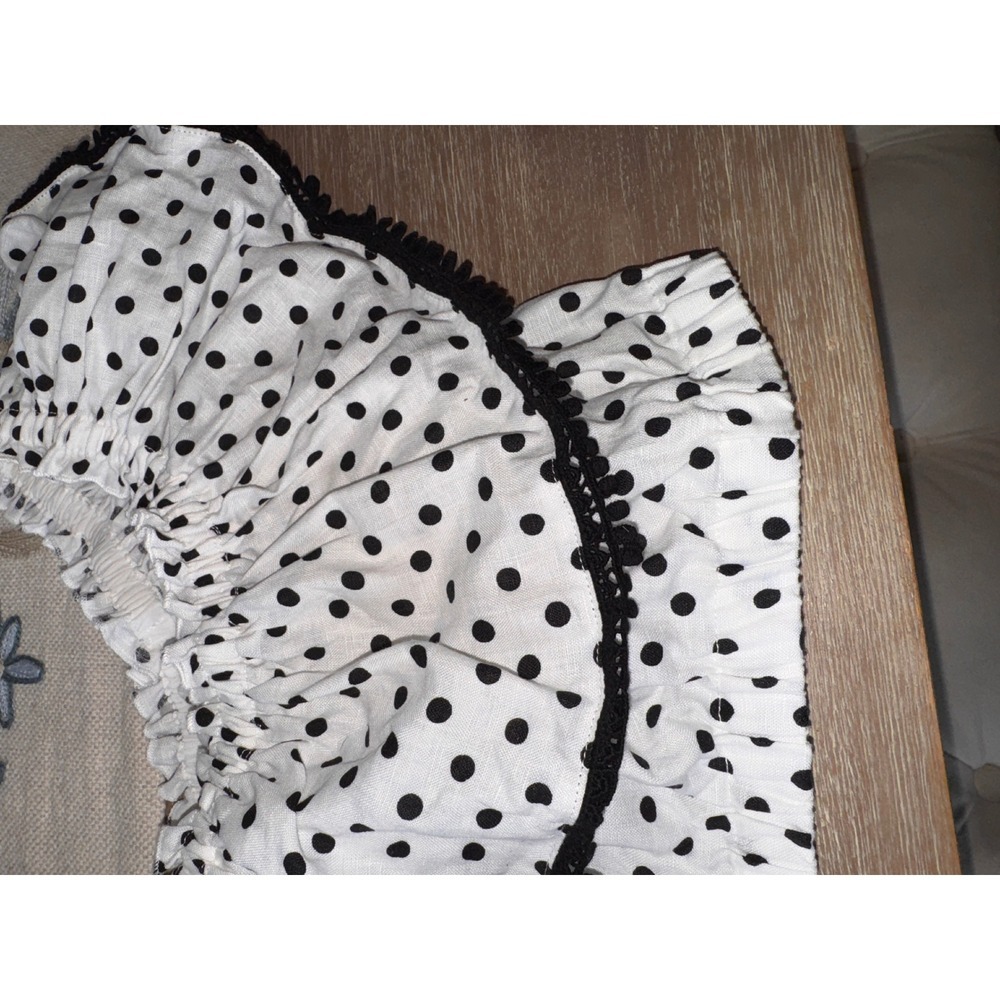 Suboo Polka Dot‎ Crop Top Off Shoulder Ruffle Trim White Black XL - Picture 8 of 9